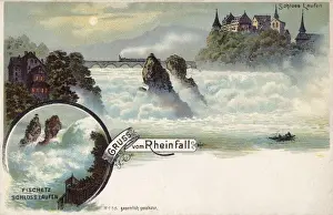 Water Fall Prints: Rheinfall, Switzerland with Laufen Castle