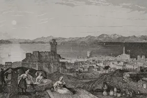 Rhodes. Engraving by Leonce Lhuillier