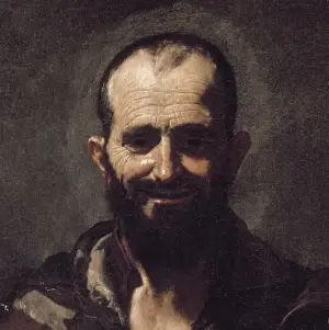Garc Prints: RIBERA, Jos頨1588-1652). Democritus. 1630. Detail
