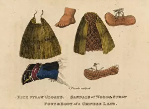 Freschi Collection: Rice-straw cloak, sandals, Chinese woman s