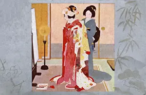 Candlelight Prints: Rich Japanese Woman aided with her dressing