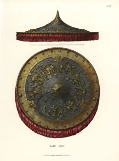 Gilt Prints: Richly decorated German shield from the mid 16th century