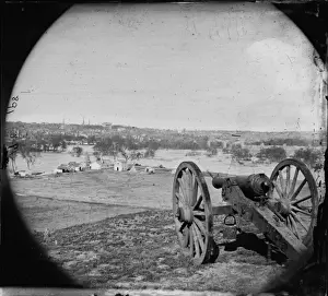 Richmond, Va. View of city from Belle Isle; gun in foregroun