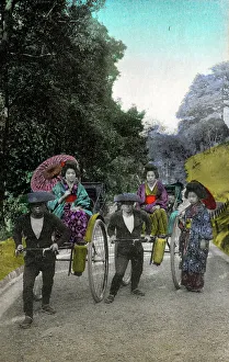 Rickshaws Prints: Two rickshaws about to depart