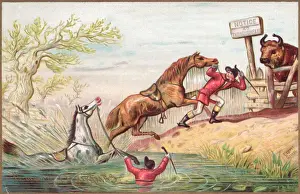 Thoroughfare Prints: Riders and horses in the water on a Christmas card