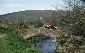 Horner Prints: Two riders on Packhorse Bridge, Horner, Somerset