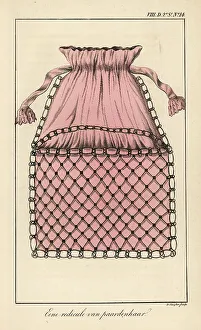 Needlework Prints: A ridicule or drawstring purse in a net of woven horsehair