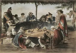 Talk Prints: Ri񡠤e gallos, depiction of a cockfight in Argentina