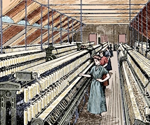 Roller Gallery: Ring Spinning. Manufacturing process of cotton yarn. 19th ce