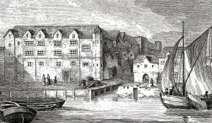 1555 Prints: River frontage of Bridewell Prison, London