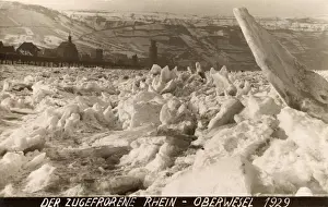 Iced Prints: The River Rhine frozen at Oberwesel, Germany