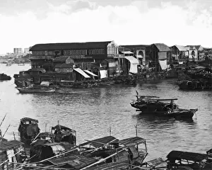 Guangzhou Prints: River scene at Canton (Guangzhou), China