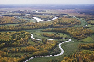 Aerials Gallery: River Sosva meanders, forest and meadows (used