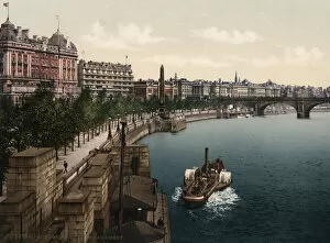 River Thames and Embankment, paddle steamer, London