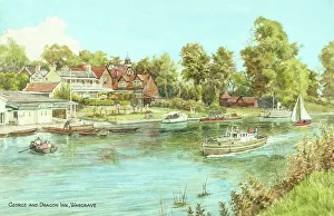 Berkshire Prints: River Thames, George and Dragon Inn, Wargrave, Berkshire