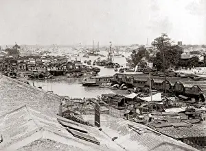 Guangzhou Prints: River view, Canton (Guangzhou) China, circa 1890s. Date: circa 1890s