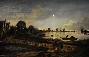 Netherlands Collection: River View by Moonlight, c. 1640-1650, by Aert van der Neer