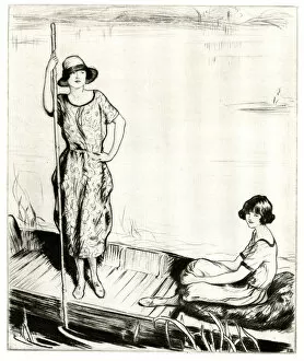 On the River, two women in a punt