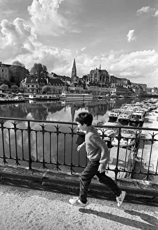 1988 Prints: River Yonne and cathedral in Auxerre, France