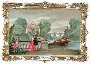 Congratulations Prints: Riverside scene on a French congratulations card
