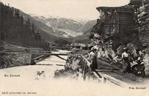 Chalets Prints: Riverside scene near Zermatt, Switzerland