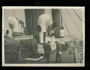 Alcantara Collection: RMS Alcantara, armed merchant cruiser, with crew on deck