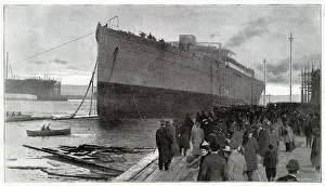 Celtic Prints: RMS Celtic, at the time the largest ship, being launched at Belfast. Date: 4th April 1901