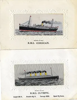 RMS Corsican and RMS Olympic, silk postcards