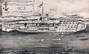 Anchor Collection: RMS Lusitania - captured German UC5 submarine. WW1