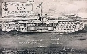 RMS Lusitania - captured German UC5 submarine. WW1