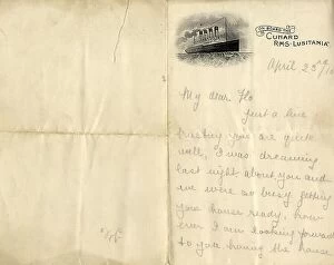Roberts Collection: RMS Lusitania - handwritten letter on printed stationery