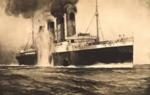 RMS. Lusitania, hit by torpedos off Kinsale Head, Ireland