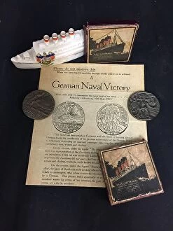 Stamped Collection: RMS Lusitania - propaganda medal, leaflet and other items
