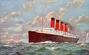 RMS Mauretania steamship, a Cunard liner, at sea