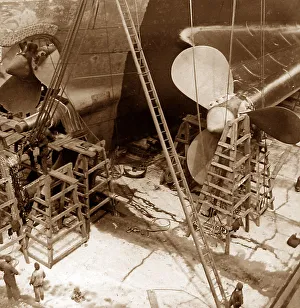 RMS Olympic, White Star Line in dry dock in Southampton