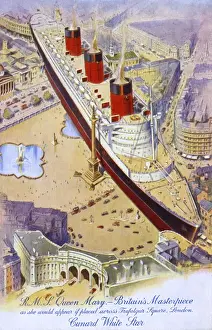 Comparison Prints: RMS Queen Mary - compared in size to Trafalgar Square