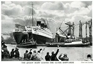 Glasgow Collection: RMS Queen Mary leaving Clyde shipyards, near Glasgow