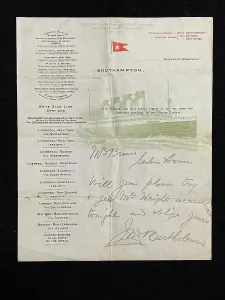Bartholomew Prints: RMS Titamic, letter, John Bartholomew, Southampton