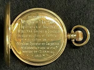 Inscription Collection: RMS Titanic, Harold Cottam Collection gold pocket watch)
