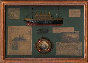 Newspaper Prints: RMS Titanic items in a frame