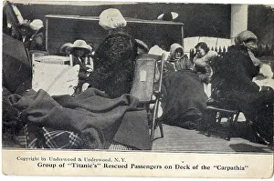 Underwood Prints: RMS Titanic - rescued passengers on deck of Carpathia