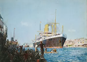 Watercolour Gallery: RMSP Cardiganshire Leaving Port Said, Homeward