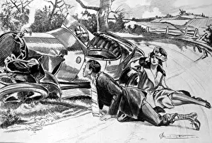 Road crash with glamorous lady