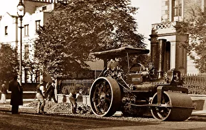 Road gang and steam roller, London