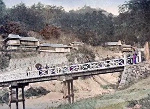 Kobe Prints: Road to Nunobike waterfall at Kobe, Japan circa 1880s. Date: circa 1880s
