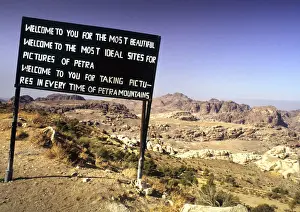 Petra Prints: Road sign near Petra, Jordan. Welcome for photographers