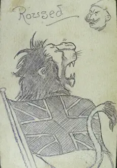 A roaring lion and Union Jack with nervous looking Kaiser