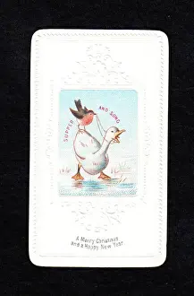 Robin and goose on a Christmas and New Year card