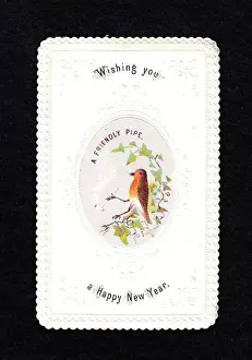 Robin smoking a pipe on a New Year card