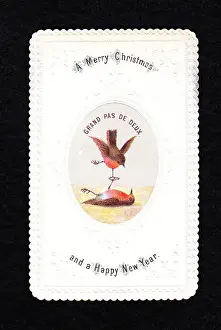 Deux Prints: Two robins dancing on a Christmas and New Year card